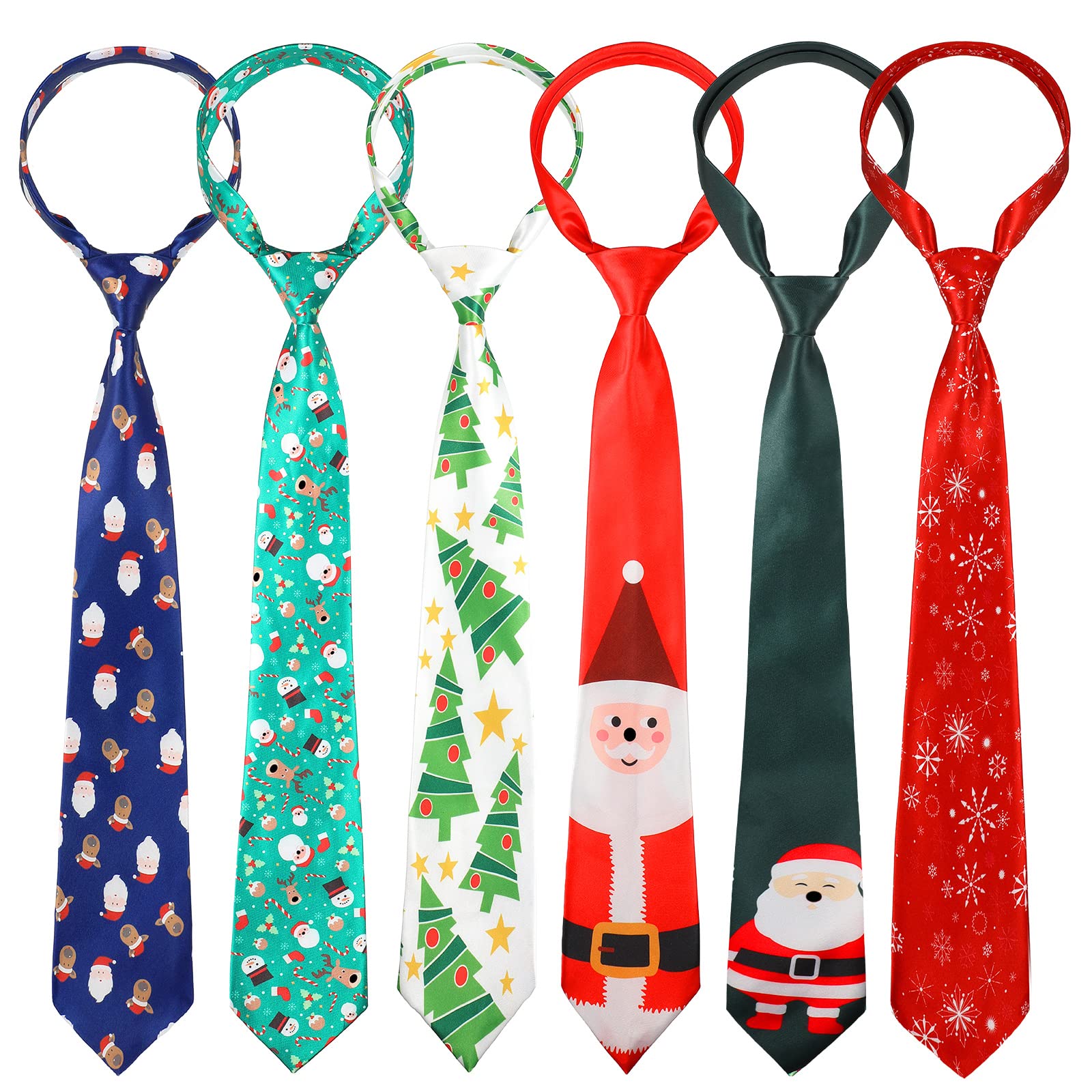 Syhood 6 Pieces Christmas Ties for Boy Funny Holiday Neckties Novelty Santa Snowman Reindeer Snowflake Christmas Tree Pattern Printed Xmas Tie for Men Boys Christmas Party Costume