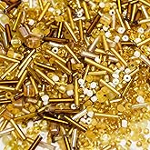 Niziky 1000PCS Mixed Glass Seed Beads, 1.5-4.5mm Gold Yellow Tube Loose Glass Seed Spacer Beads for Jewelry Making