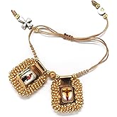 Sacred Scapular Bracelet Handmade Crystal Bead Stone Wristband of Sacred Heart of Jesus, Holy Virgin of Carmen, St. Michael Archangel. 2,5cm x 3cm by Zaraleas