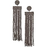 SPUNKYsoul Handmade Beaded Boho Earrings, Ombre Mixed Metallic Seed Bead Long Fringe Statement Earrings, Jewelry for the Modern Bohemian Women (GUN METAL)