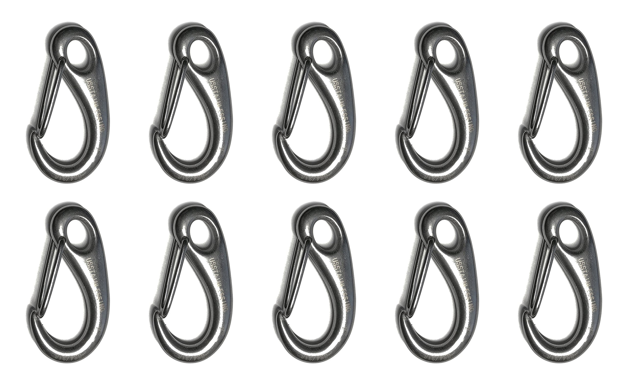 US STAINLESS 10 Pieces Stainless Steel 316 Spring Gate Snap Hook Clip 2" Marine Grade Lobster Claw