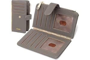 Badiya Credit Card Holder for Women RFID Blocking Slim Wallet Bifold Multi Card Case Zipper Pocket with 3 ID Window