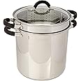 ExcelSteel 12 Qt Multifunction Stainless Steel Pasta Cooker with Encapsulated Base, Vented Glass Lid, and Riveted Silicone Covered Handles