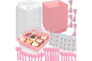 50 Pack Paper Charcuterie Boxes with Clear Lids, Square To Go Cake Slice Containers Disposable Food Containers Small Kraft Ba