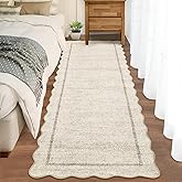 GarveeHome Scalloped Washable Kitchen Runner Rug 2x8, Beige Runners for Hallway, Non Slip Boho Soft Bathroom Throw Mat Bordered Carpet Runner for Laundry Entryway Bedroom 2 ft x8 ft Beige