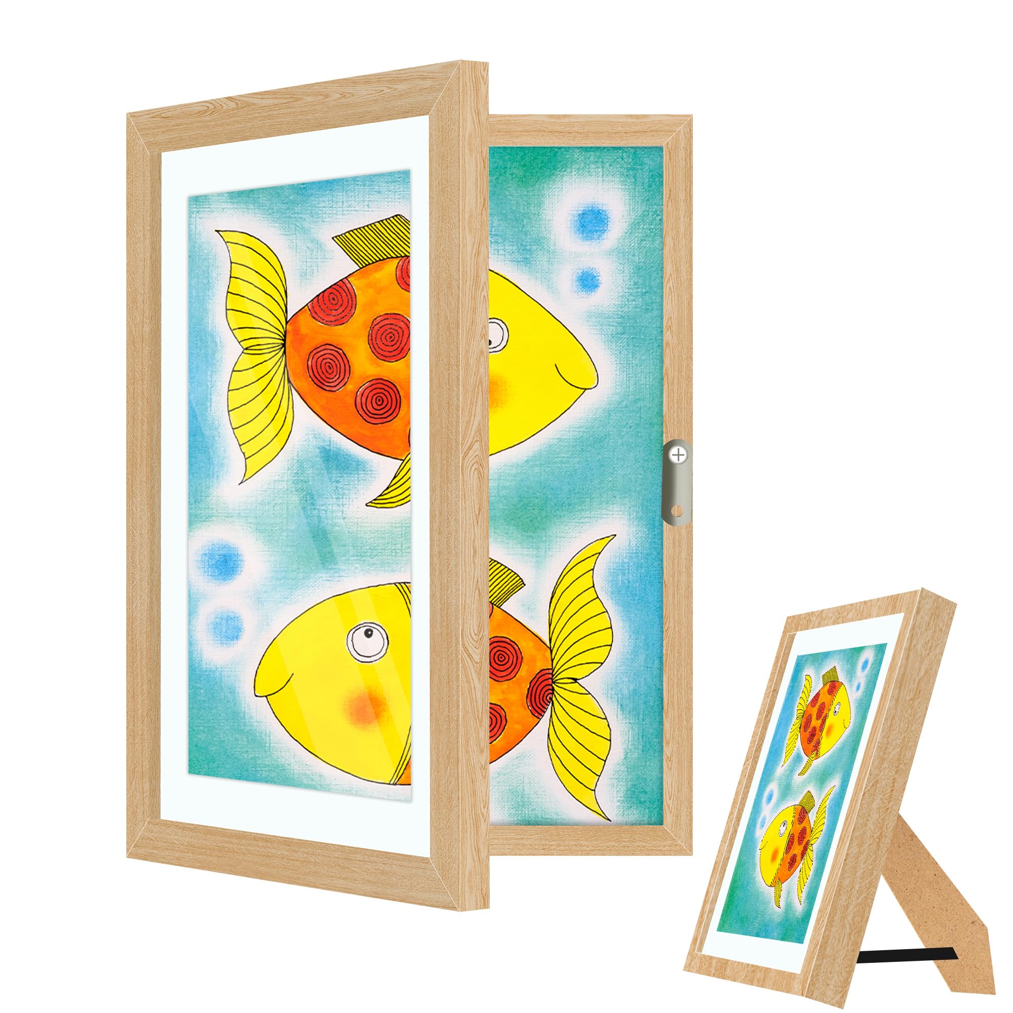 1 Pack Kids Artwork Display Frame, Kids Art Frames Front Opening A4, Childrens Storage Frame Changeable, Child Multiple Picture Frame Drawing Hanging Art, Hold 50-100 PCS, Walnut