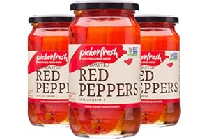 Pickerfresh Fire Roasted Red Peppers - Sweet & Tangy Peppers for Pasta & Pizza - Simple Ingredients - Non-GMO, No Artificial Color & No Preservatives - 16 oz (3 Pack)