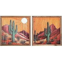 Amazon.com: flangairy Desert Wall Art, 2 Pcs Wooden Arizona