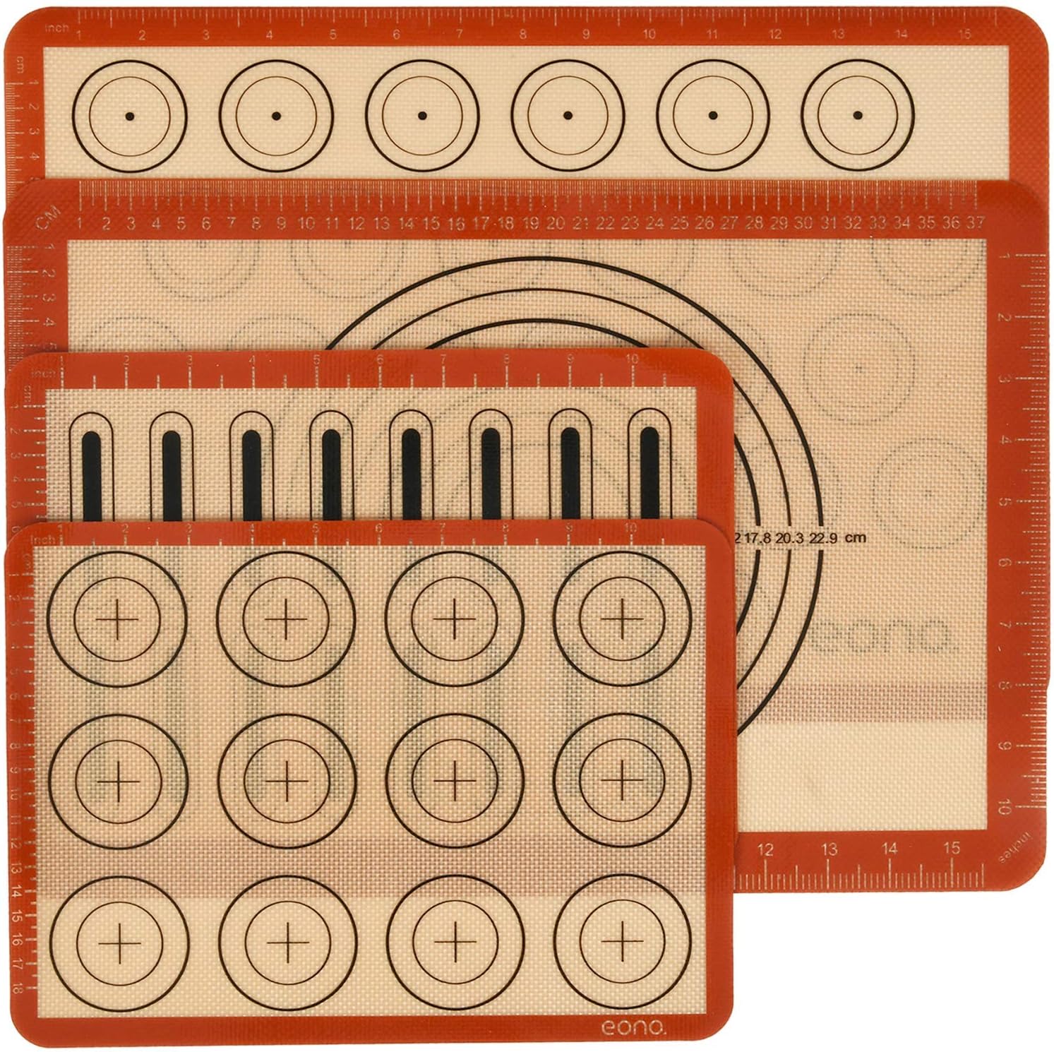 Eono by Amazon 4 Stück Silikon Backmatte Macarons, Antihaft Backunterlage Dauerbackfolie Backpapier, Silikonmatte Backen für Makronen/Kekse/Brot, Pizza Matte, Backzubehör