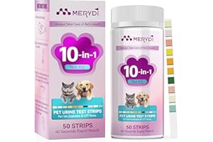 Merydi Dog & Cat Urine Test Strips, 10 Way Pet Urinalysis Testing Kit for Ketone, Glucose, pH and Nitrite, Reagent Strips