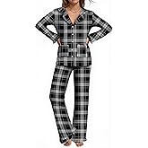 SHESHOW Women's Pajama Sets with 4 Pockets Plaid Pjs Button Down Long Sleeve Sleepwear Ruffles Hem Soft Nightwear Lounge Sets
