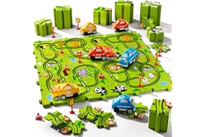 Beby Buty 64 PCS Puzzle Race Track Car Set for Kids Boys, Floor Puzzle Tracks Car Toys for Boys Ages 3-5 4-6, Toddler Toys Gifts for 3 4 5 Year Old Boys, Ideal 3 4 5 6 Year Old Birthday Gifts