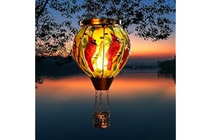 Kelvinlux Hot Air Balloon Outdoor Solar Lantern with Flickering Flame, Hanging Light Waterproof for Garden Patio Yard Party Porch Decor, Solar Glass Lamp for Outside Decorative Gifts (Cardinal)