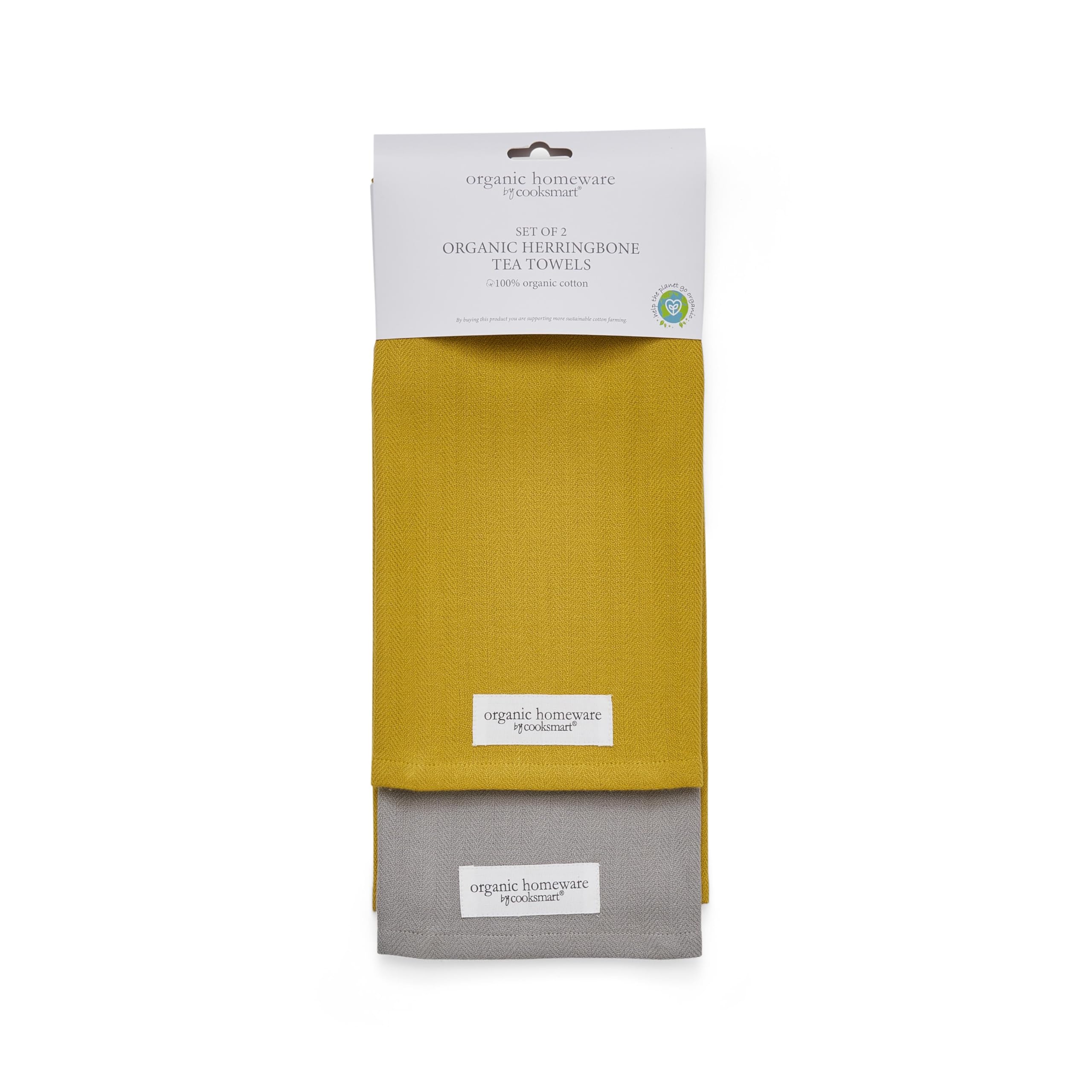 Cooksmart British Designed Pack of 2 Tea Towels | Luxury Tea Towels for Kitchen | Herringbone Organic Tea Towel Set