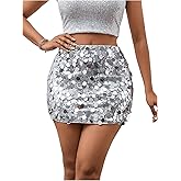 Floerns Women's Contrast Sequin High Waist Shining Party Bodycon Mini Skirt