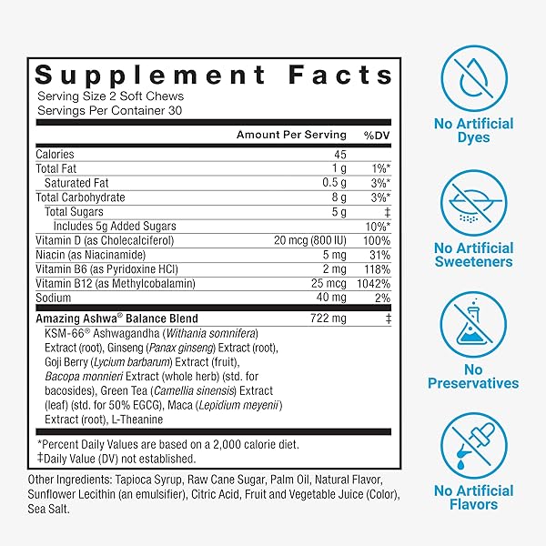 FORCE FACTOR AMAZING ASHWA FOR STRESS RELIEF, MEMORY, FOCUS, AND IMMUNE SUPPORT HEALTH, ASHWAGANDA SUPPLEMENT WITH KSM-66 ASHWAGANDHA FOR STRESS, 60 SOFT CHEWS