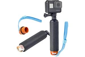 Digicharge Floating Stick Handle Grip Mount – Waterproof GoPro & Action Camera Float with Hand Strap, Internal Storage, Rubber Grip – for Hero 14/13/12/11/10/9, DJI Osmo, Akaso – Orange