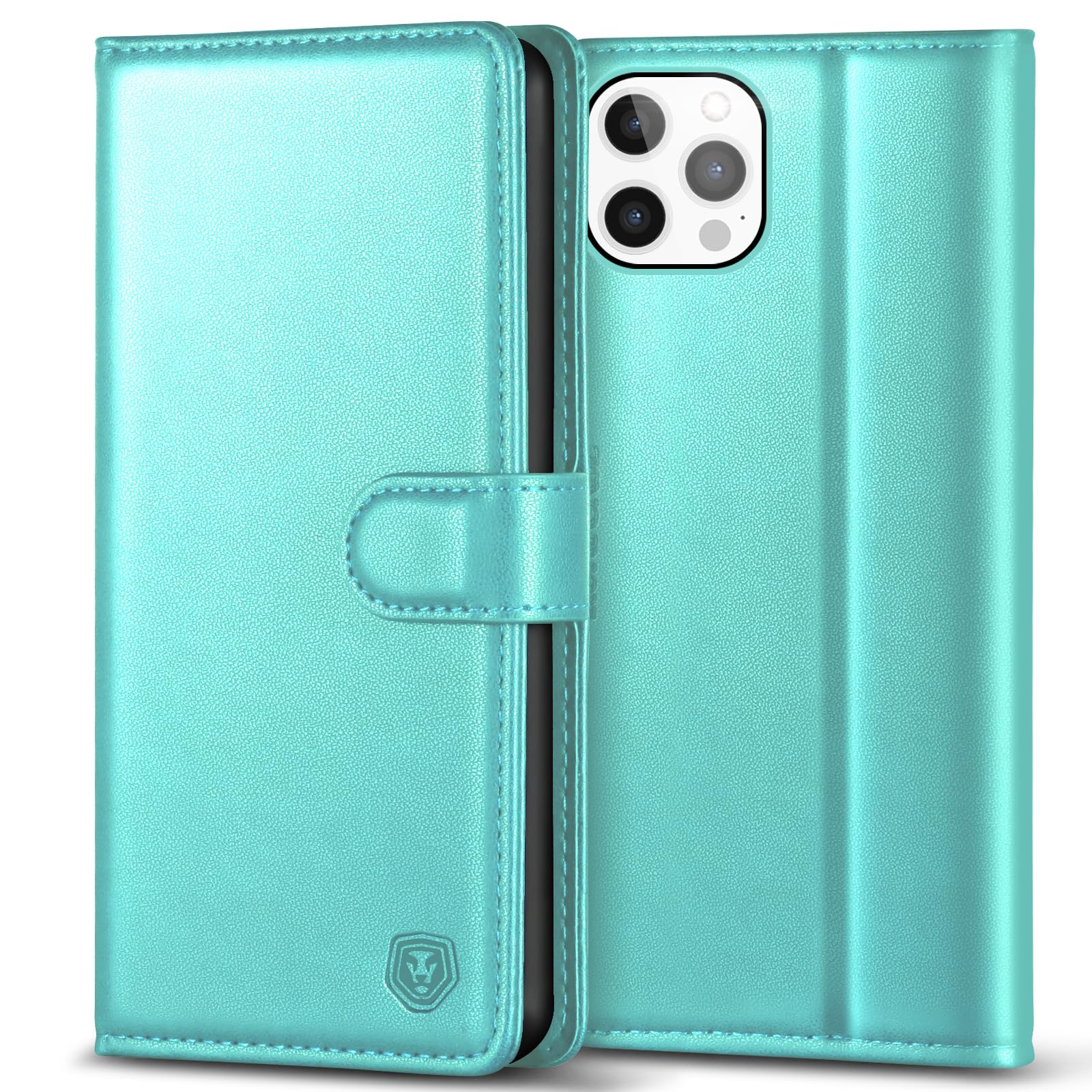 Kuafcase Compatible for iPhone 12 Pro Max Case with 4 Card Slots Magnetic Closure Kickstand Shockproof Protective Phone Case Compatible for iPhone 12 Pro Max - Ice Green — image 1