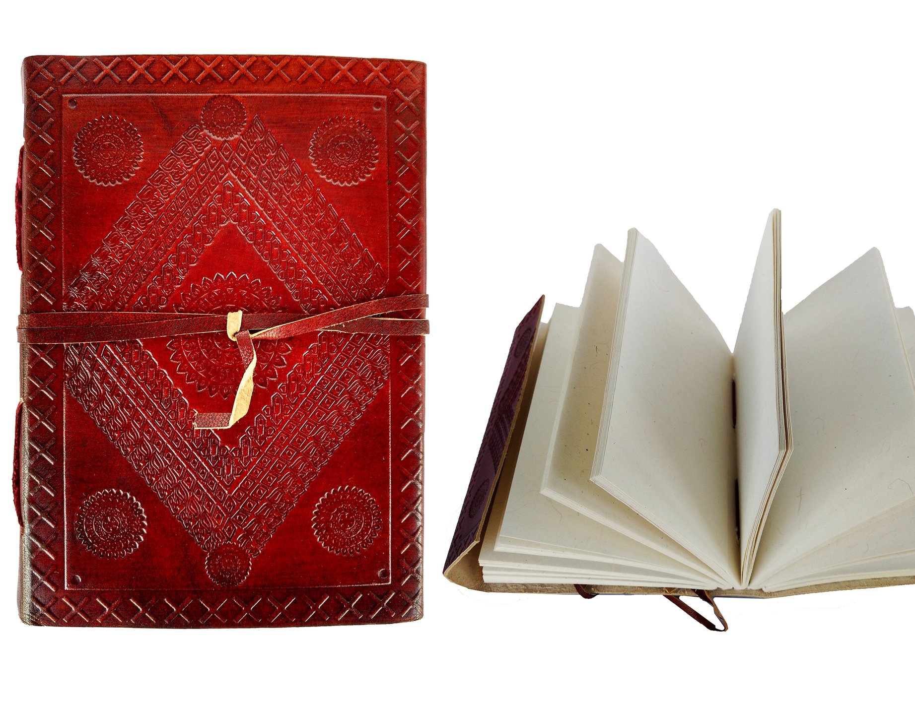 Rastogi Handicrafts Leather Journal Notebook Both Side Embossed 110X165 Mm Handmade Paper Diary 18X13 Cm