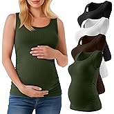 Ficerd 4 Pack Women's Maternity Tank Tops, Side Ruch Sleeveless Cotton Pregnancy Shirts Casual Ribbed Basic Maternity Clothes