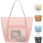Fammart Mesh Beach Bag, Large Beach Tote with Zipper Pocket, Toys Pool Bag for Family Travel Vacation Cruise Essentials
