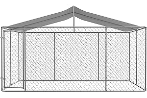 RITSU Outdoor Dog Kennel with Roof, Large Galvanized Steel Dogs Cage Fence House with Lock, Anti Rust Chain Link Enclosure Pen Weather Resistant for Backyard, 157.2x90x91.2 Inch