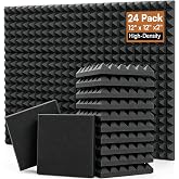 24 Pack 2&rdquo; Thick Pyramid Acoustic Foam, Sound Proof Foam Panels for Walls | High NRC Echo Control, 24 Sq Ft Coverage, 25kg/m&sup3; High Density Foam, Flame Retardant Certified, Recording &amp; Home Studio Ready