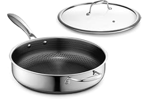 HexClad Hybrid Nonstick 4.5 Qt Deep Sauté Pan and Lid, Dishwasher and Oven-Safe, Induction Ready, Compatible with All Cooktop