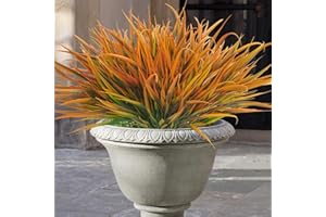 Uieke 12 Bundles Artificial Outdoor Plants UV Resistant Fake Grass Plants Faux Plastic Plants Greenery Shrubs for Home Garden Pathway Window Box Front Porch Cemetery Fall Decor, Autumn Orange