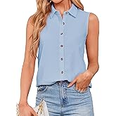 AXUIOKRY Womens Sleeveless Button Down Shirts Cotton Linen Blouses Solid Color V Neck Casual Work Tank Tops