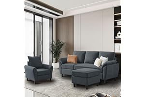 Tornama 79" Convertible Sectional Sofa Set, Small L Shaped 3-Seat Couch with Reversible Chaise and Accent Chair, Modern Linen Sofas Couches for Living Room, Dark Grey