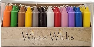 Wicca Wicks - Box of 48 Colored Candles | 4 inches Tall & 3/4 inch Diameter | Witchcraft Supplies for Your Personal Wiccan Altar, Spells, Charms & Rituals | Align Chakra | Chime, Taper Candlesticks
