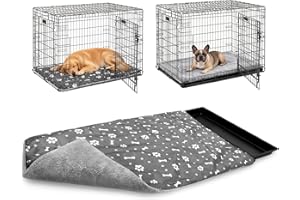Bhyhok 36 * 24inch Dog Crate Pan Covers Washable Dog Crate Tray Cover Waterproof Oxford Cloth/Soft Flannel Side Fit Bed Liner