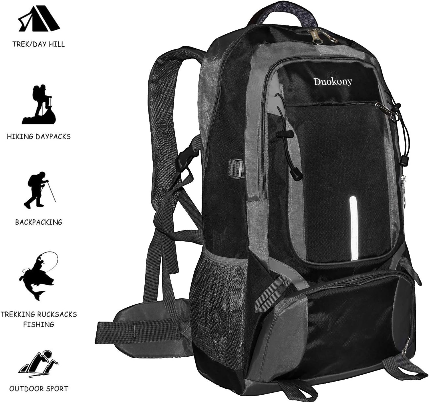Duokony 60L Hiking Backpack Trekking Rucksack for Camping Fishing Waterproof Men