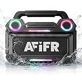 AFIFR Outdoor Bluetooth Speaker, 160W Loud Bass! Rugged, IP67 Waterproof, 24H Playtime with Lights, Wireless TWS Pairing Portable Speakers for Party, Outsides, Travel, Beach, Garage (Black)
