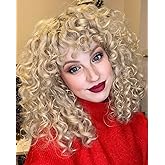 LONAI Short Blonde Curly Wig with Bangs for Women Ash Blonde Wigs with Bangs WIG006 Curly Synthetic Wig for Daily Use Party Cosplay-Ash Blonde