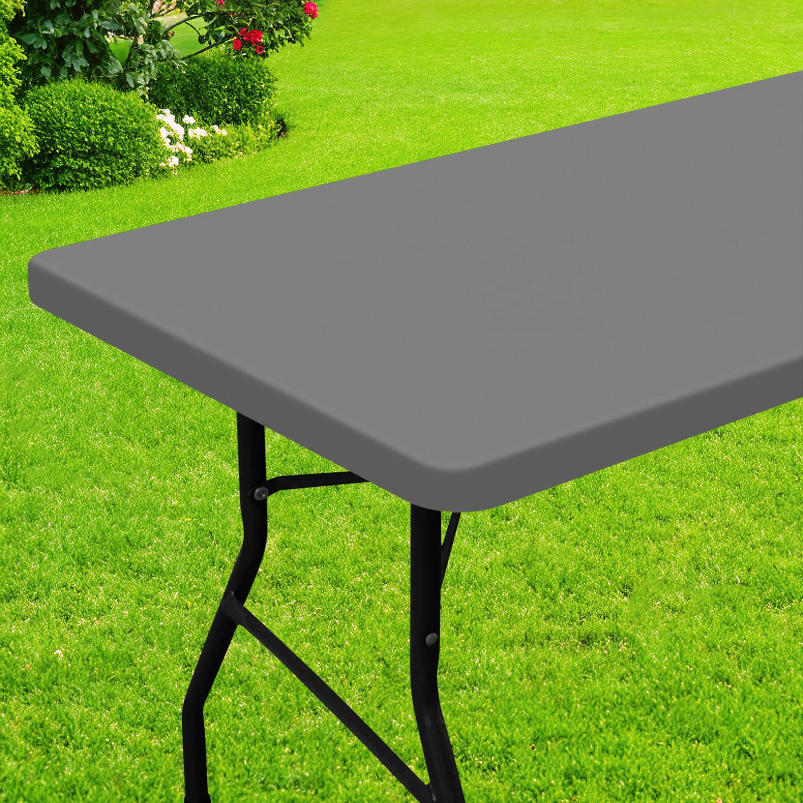 Photo 1 of Smiry Rectangle Picnic Table Cloth, Waterproof Elastic Fitted Tablecloths for 5 Foot Tables, Washable Polyester Table Cover for Camping, Indoor and Outdoor (Grey, 36"x60")
