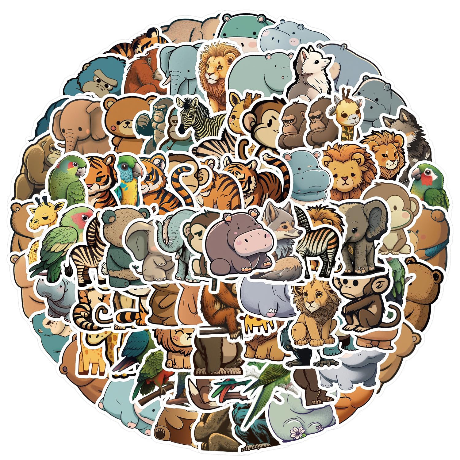 100Pcs Cute Animals Stickers for Water Bottles Tumbler Luggage Skateboard Bumper Scrapbook Mug, Sticker Gift for Kids Teens Adults