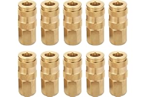T TANYA HARDWARE Pro High Flow Female Coupler Kit (10 Piece), V Style, 1/4 Inch NPT, Solid Brass Quick Connect Air Fittings Set