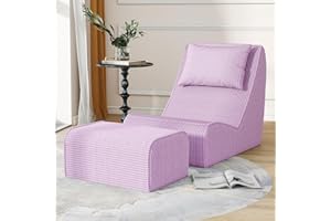 SNUG SOFEE Giant Bean Bag Chair for Adults,Corduroy Chaise Lounge with Unrivaled Back Support, Detachable Neck Pillow, Comfortable Ottoman & Washable Cover for Living Room, Bedroom, Garden (Taro)