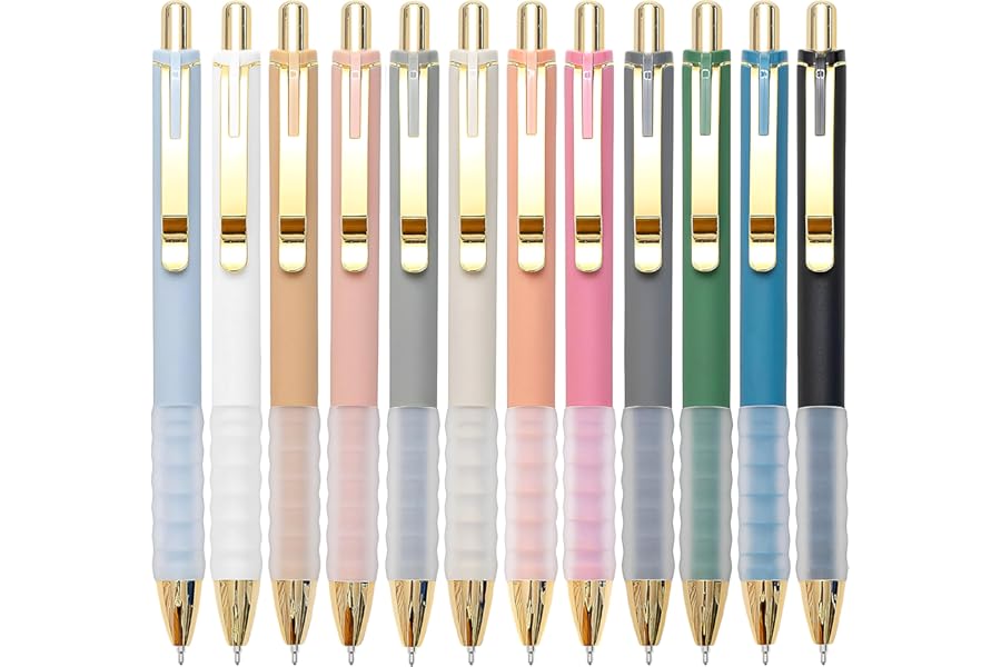 Linbsunne Ballpoint Pens Black Medium Point 1mm Pen with Super Soft Grip Ball Point Pen for Men Women Retractable Pens (gold-12 pcs)