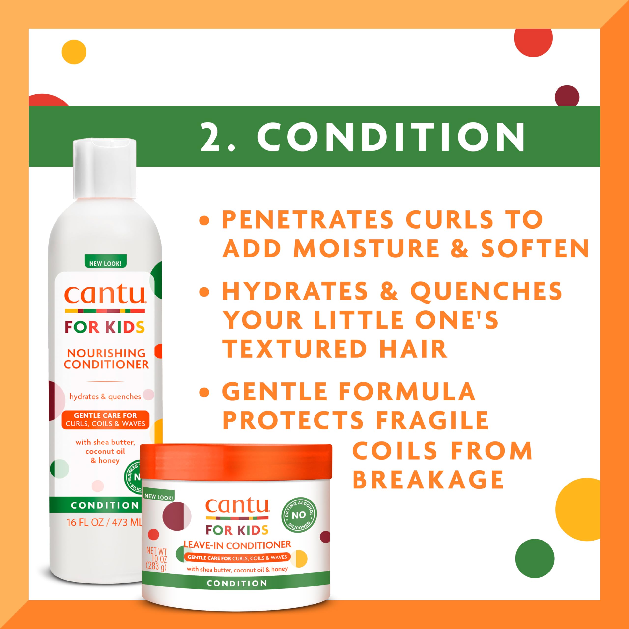 Cantu Care for Kids Haircare Regimen Set with Large Size Shampoo + Conditioner + Detangler + Leave-In Conditioner (Pack of 4)