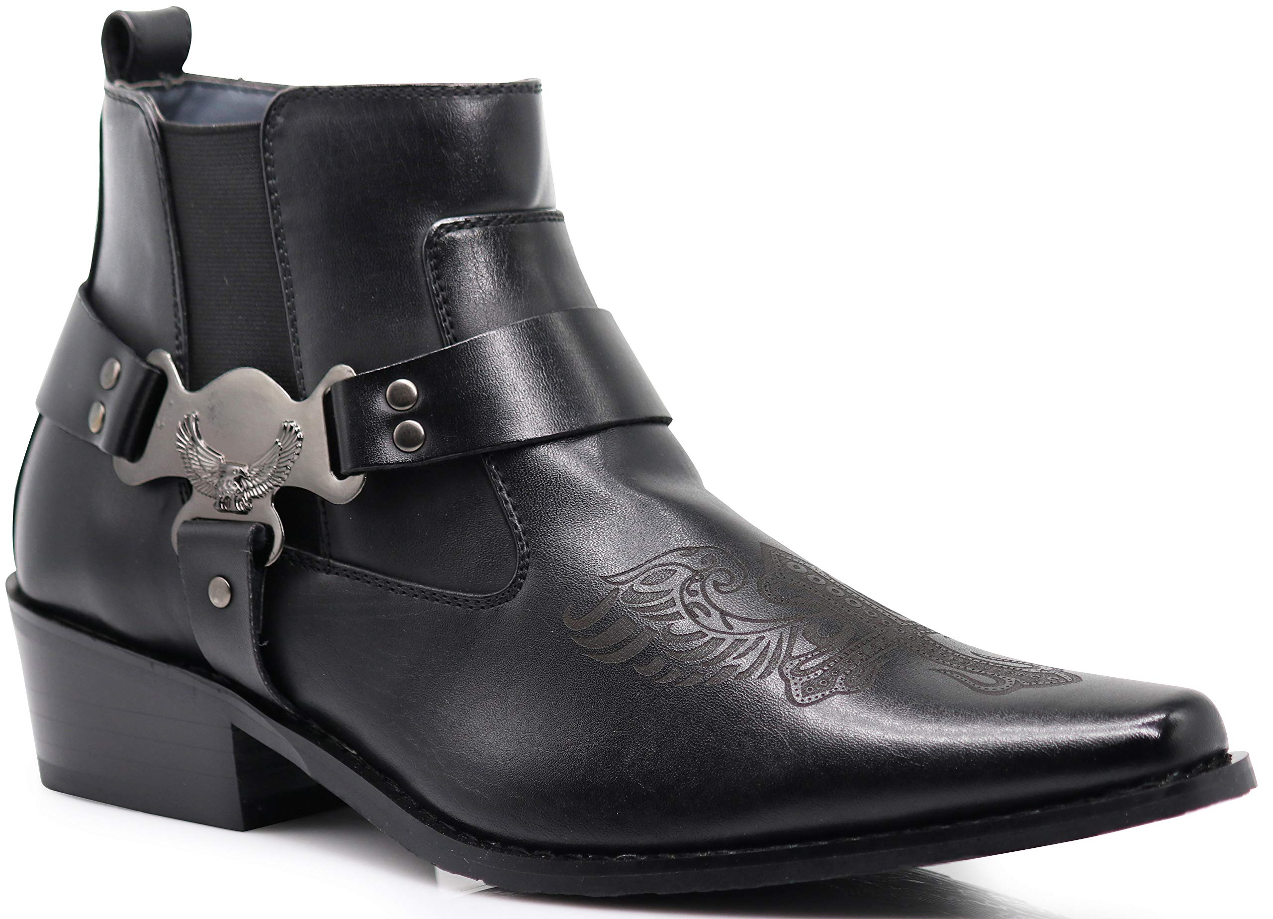 WT10 Men's Western Cowboy Motorcycle Ankle Boots black Size: 6.5 UK