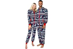 Giggling Getup Matching Pajamas for Couples, Christmas Pajamas for Women and Men, Hooded Zipper Warm Jumpsuits, 1Pcs