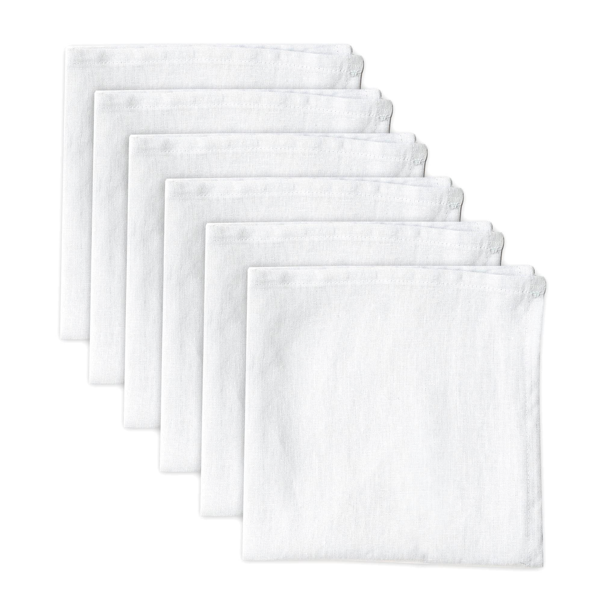Linendo 100% Pure Linen Dinner Cloth Napkins 38 x 38 cm White - Set of 6 Pack European Flax Natural Fabric Washable for Home and Kitchen