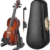 Kodrily Basswood Mini Violin, Miniature Violin with Case and Base, Small Violin Joke, Portable Miniature Musical Instruments with Pull String, Model No Sound Violin for Home Decor