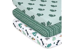 The Peanutshell 3-Pack Fitted Playard Sheets - Soft & Breathable Baby Boy Mini Crib Sheets, Pack N Play Mattress, Fits Standard Playard Pack Play Mattresses - Green Dino