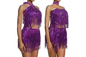 Baisdan Sequin Skirt for Women, Sequin Two Piece Set, Sparkly Skirt for Women, Glitter Fringe Skirt and Top Set, 2Pack