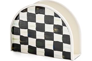 MACKENZIE-CHILDS Enamel Napkin Holder, Kitchen Napkin Holder for Table and Countertop, Black-and-White Courtly Check