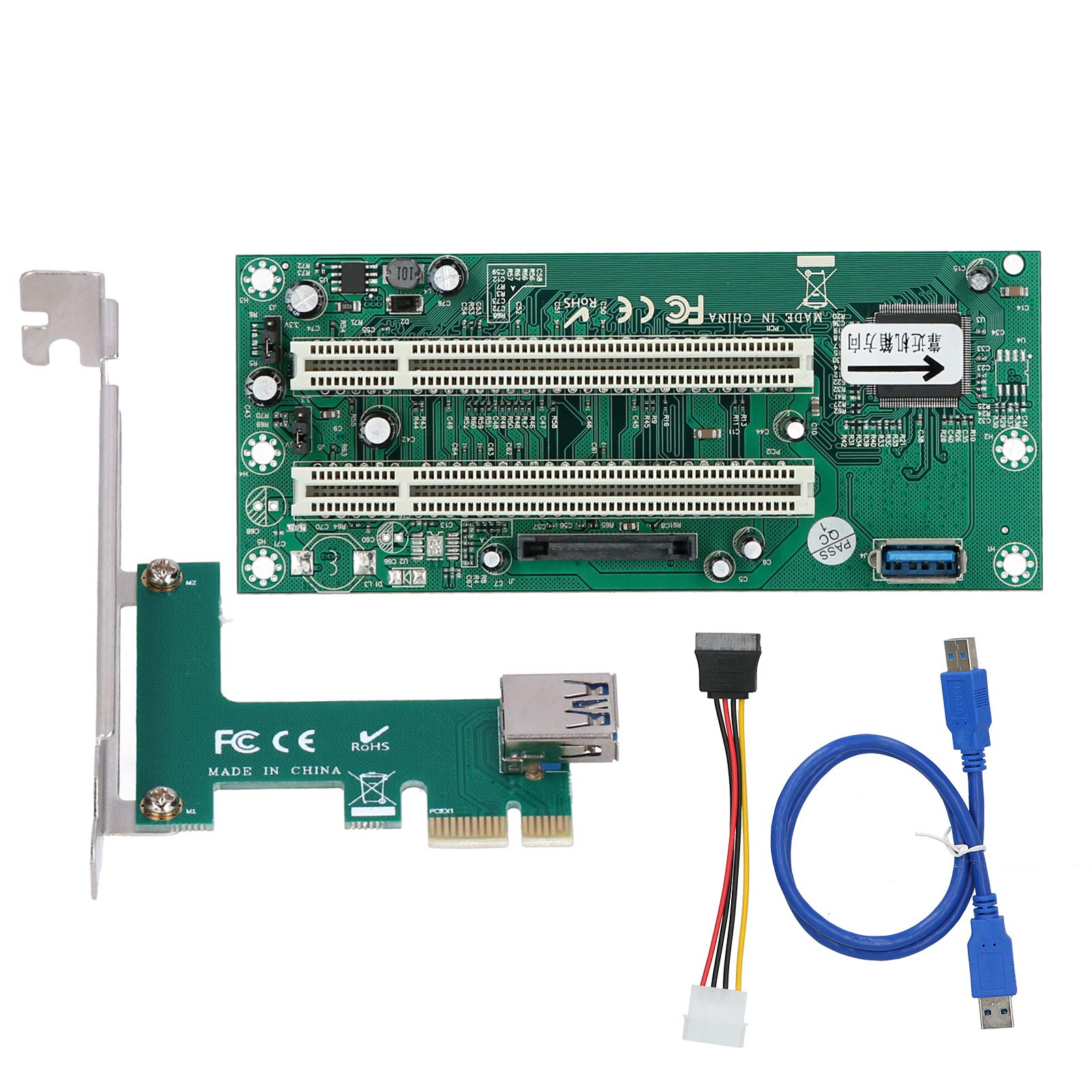 4-Pin PCI-E Card Converter, Mini riser card PCI-E X1 to PCI Expansion Cards with USB 3.0 Port Cable, for Windows 2000/NT/2003/XP/ista/2008/for Win 7 and Linux